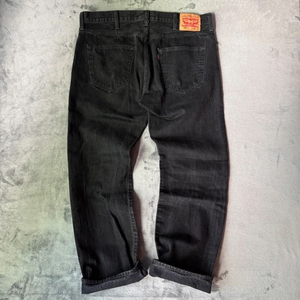 Levi's 501 Original Fit Jeans Mens 38x32 Faded Black Button Fly Straight Leg